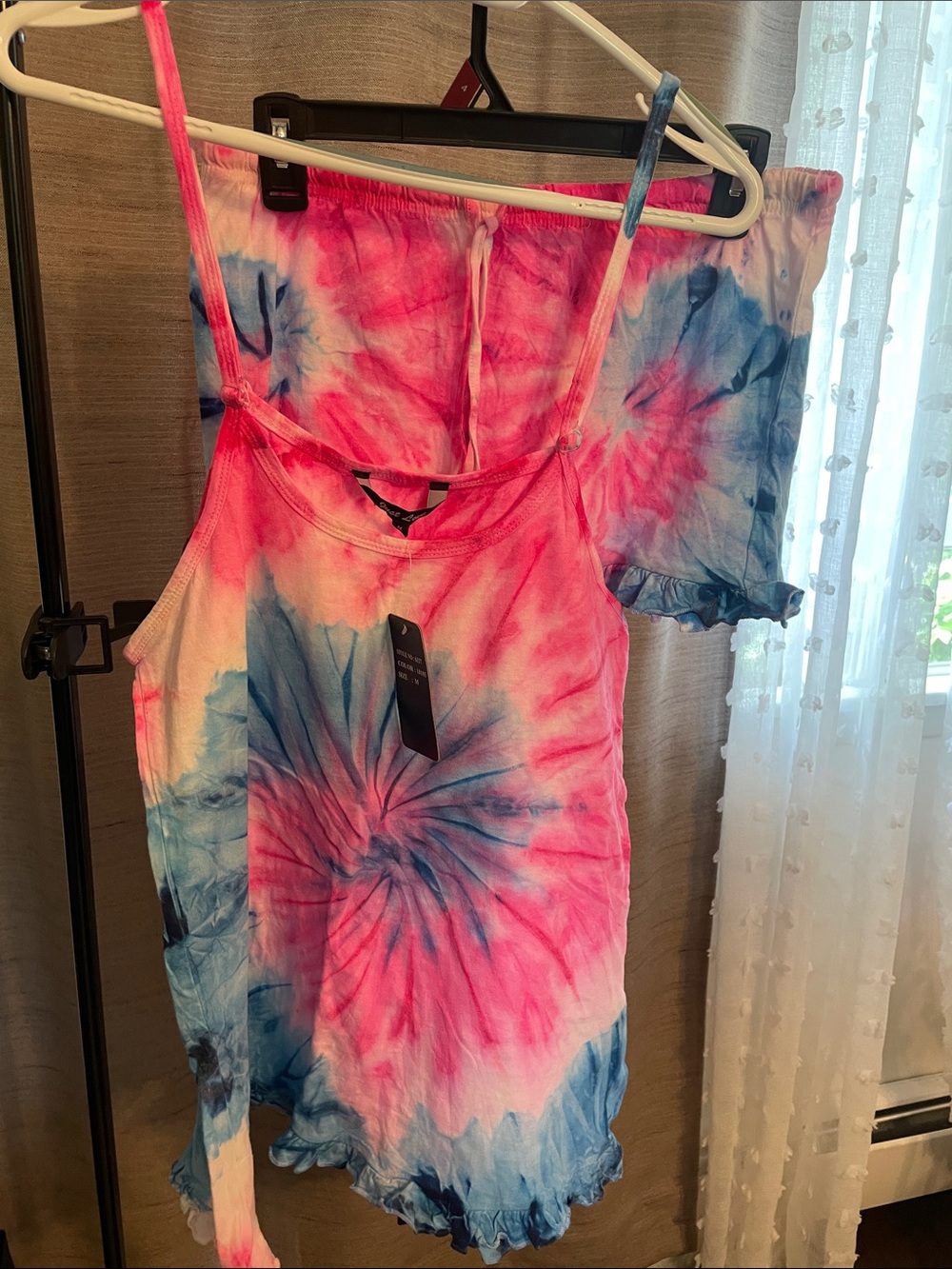 Pink & Blue Tie-Dye Tank Top and Shorts Set